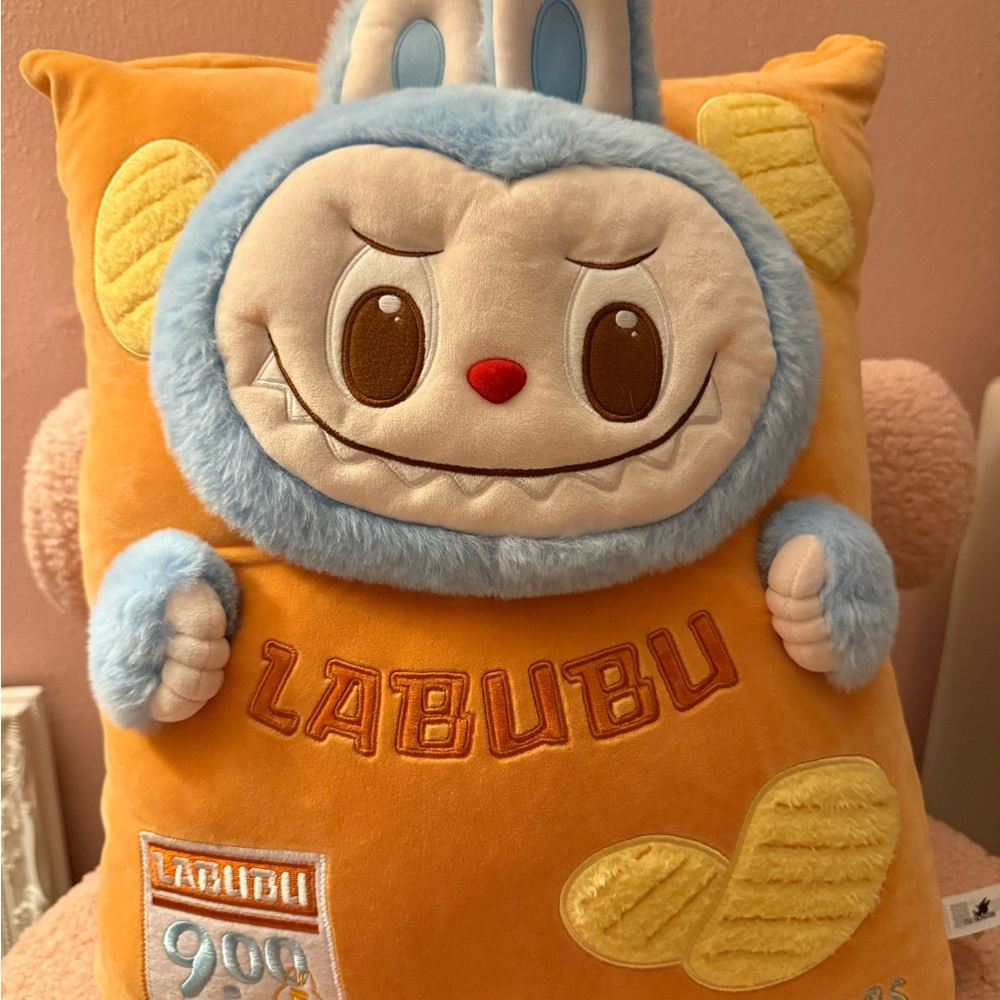 Labubu Plush Pillow Toy in Orange and Light Blue